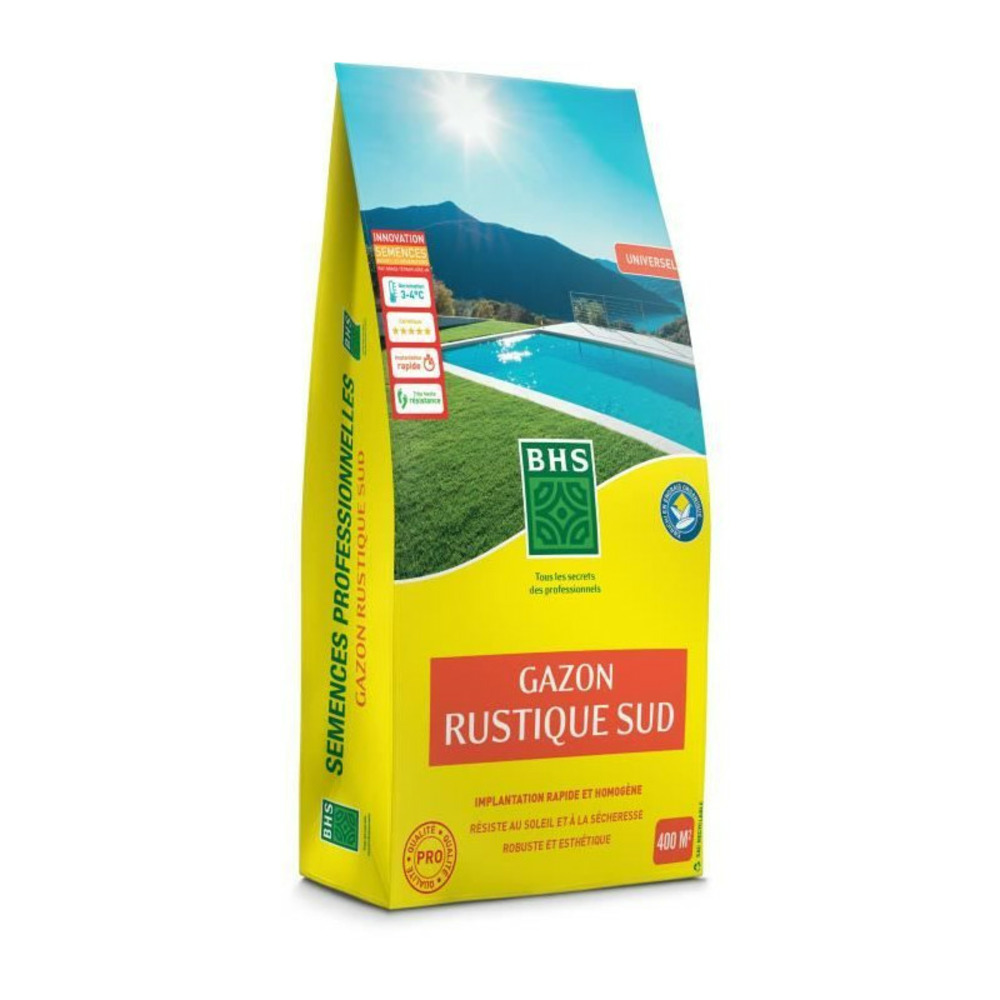 Gazon - bhs - gazon rustique sud - 10kg - résistant aux conditions seches grâce a la fétuque élevée. Rapide et homogene.