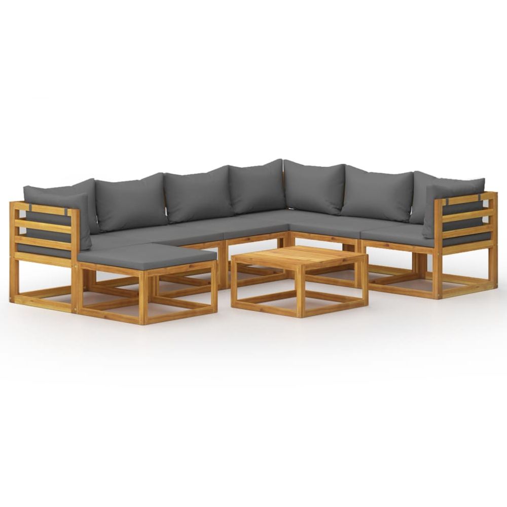 Salon de jardin 8 pcs avec coussin bois d'acacia solide