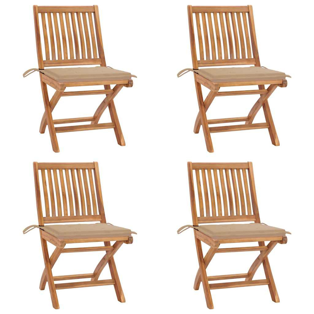 Chaises pliables de jardin avec coussins lot de 4 teck solide