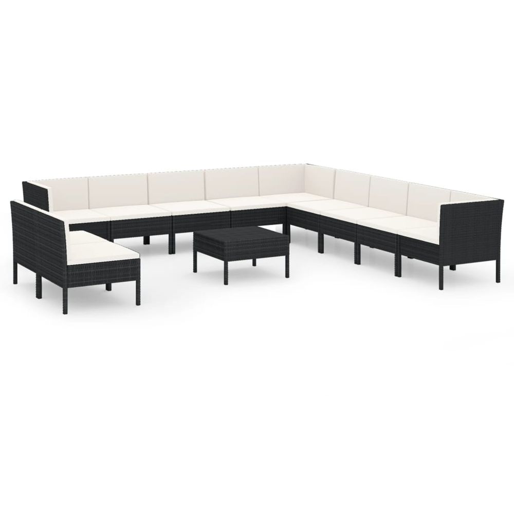 Salon de jardin 12 pcs avec coussins résine tressée noir