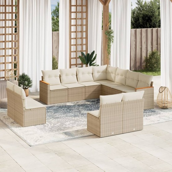 Salon de jardin 11 pcs avec coussins beige résine tressée