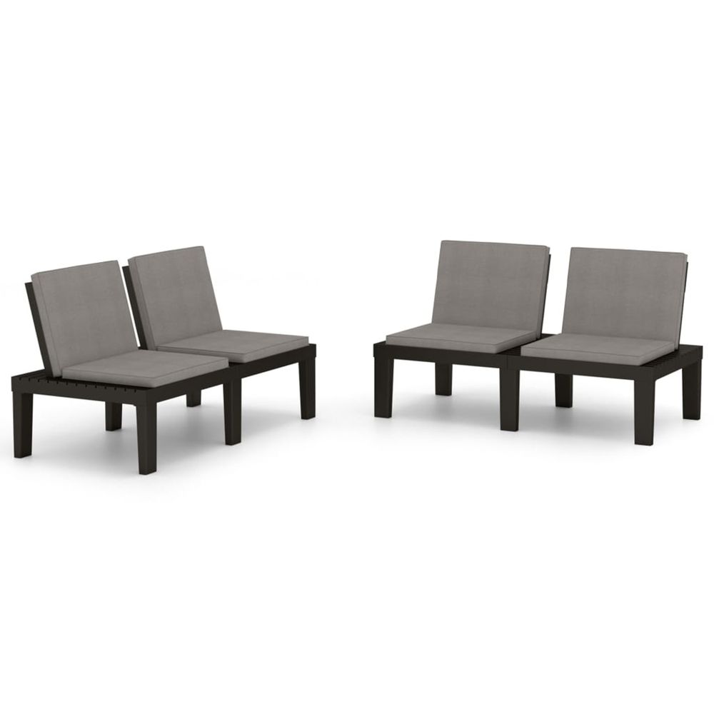 Bancs de salon de jardin avec coussins lot de 2 plastique gris