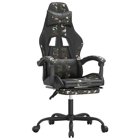 Chaise de jeu pivotante repose-pied noir camouflage similicuir