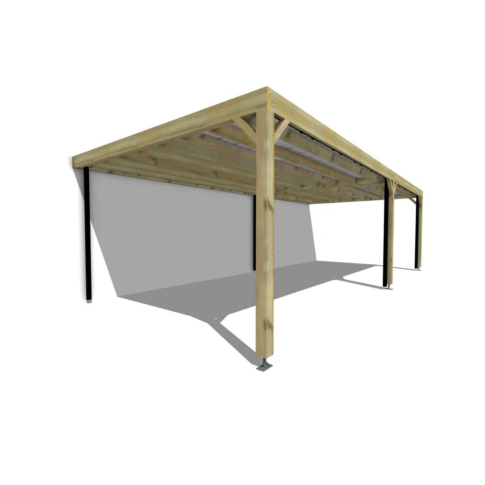 Carport bois adossé 36 m² • 9 x 4 m • hauteur de passage 2,37 m • sens largeur • livraison comprise