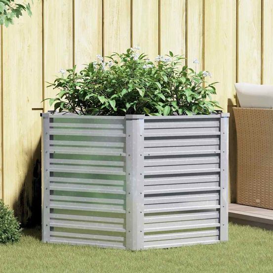 Grand carré potager rond en acier galvanisé argenté pour jardin diamètre 129cm