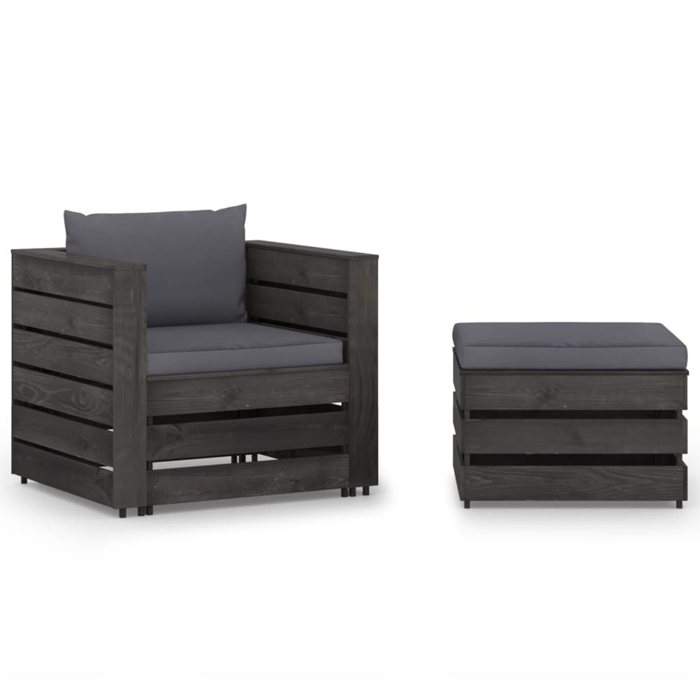 Salon de jardin 2 pcs avec coussins bois imprégné de gris