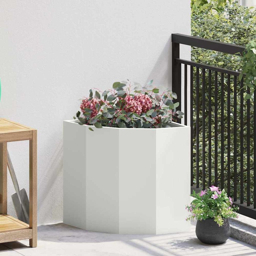 Jardinière d'angle en acier pour jardin et terrasse blanc 45x45x50 cm
