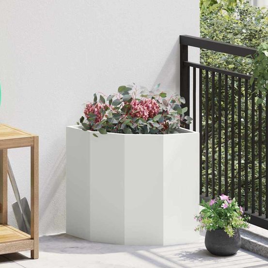 Jardinière d'angle en acier pour jardin et terrasse blanc 45x45x50 cm