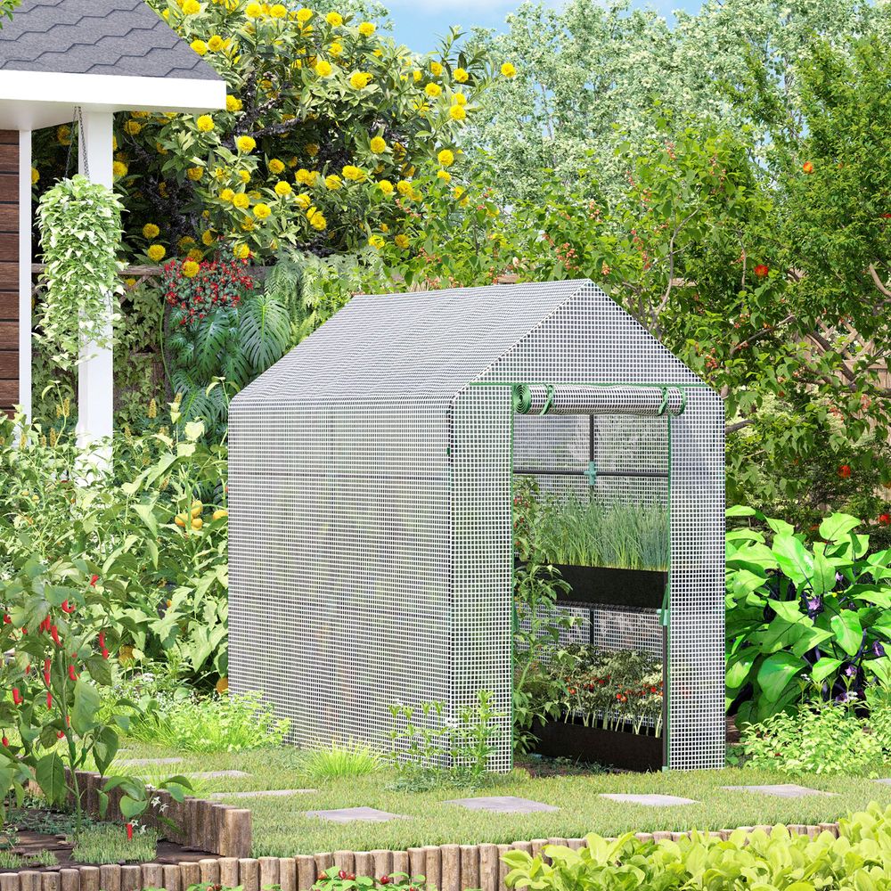 Serre de jardin pe acier 186 x 120 x 190 cm blanche 4 étagères protection plantes - comfortxl outdoor living