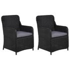 2 pcs chaises d'extérieur avec coussins résine tressée noir