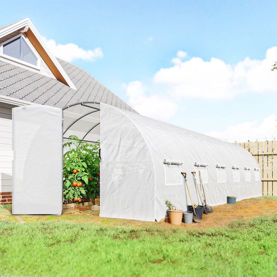 Serre tunnel de jardin pe 140 g/m² 295x798x199 cm blanche potager 12 fenêtres moustiquaires - comfortxl outdoor living