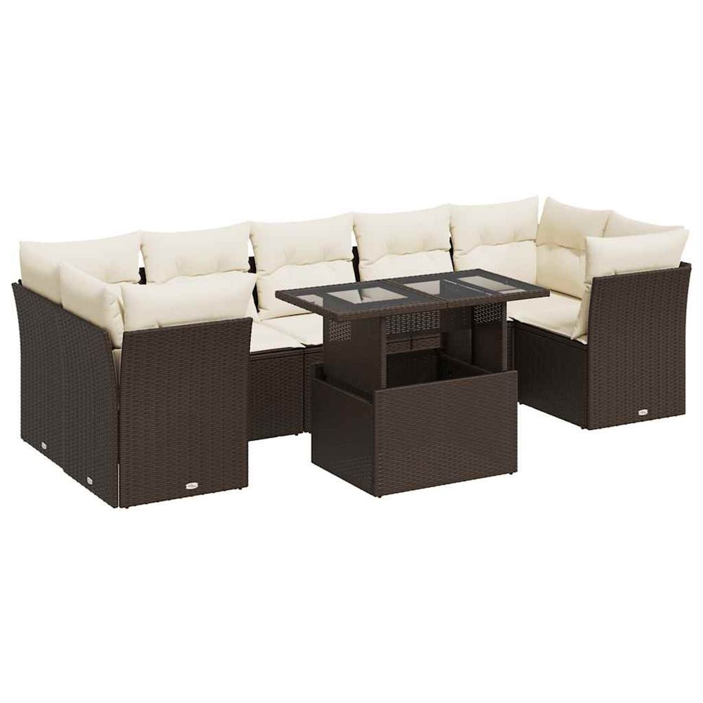 Salon de jardin 8 pcs avec coussins marron résine tressée