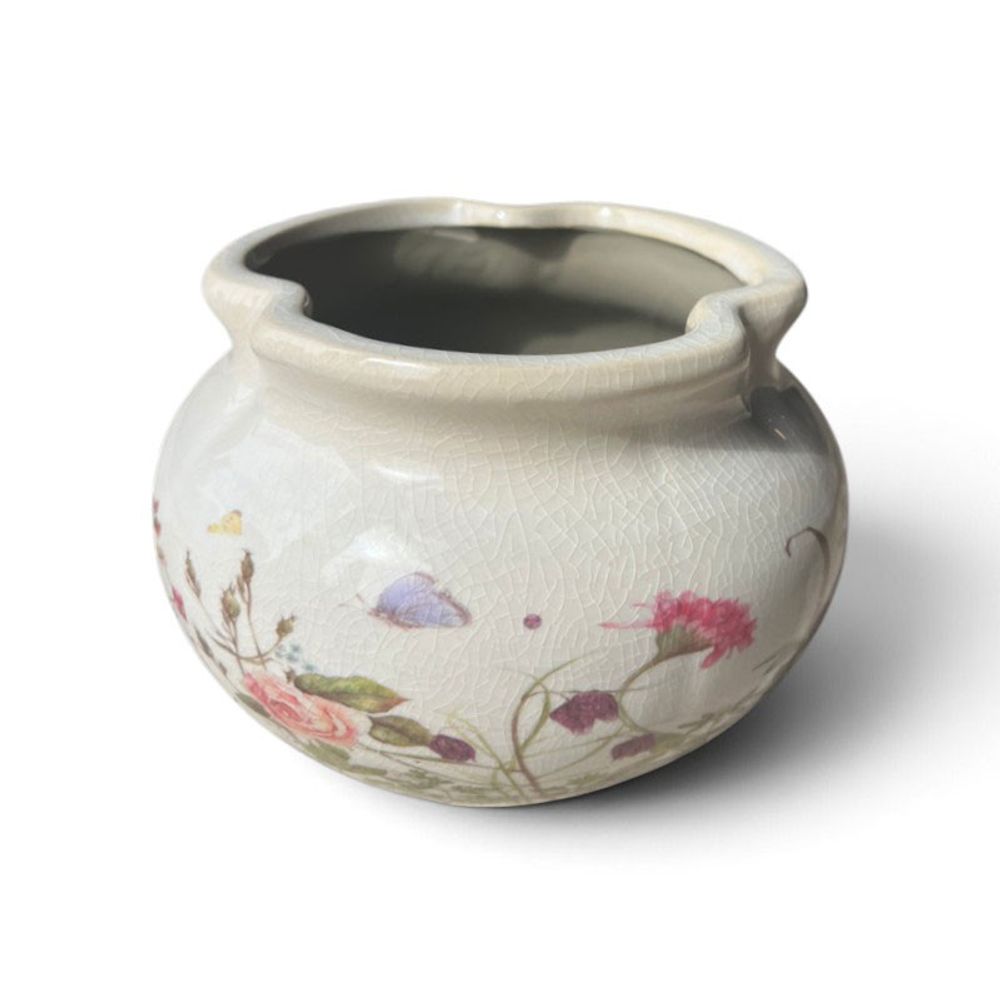 Pot fleurie céramique beige rose 17x12cm