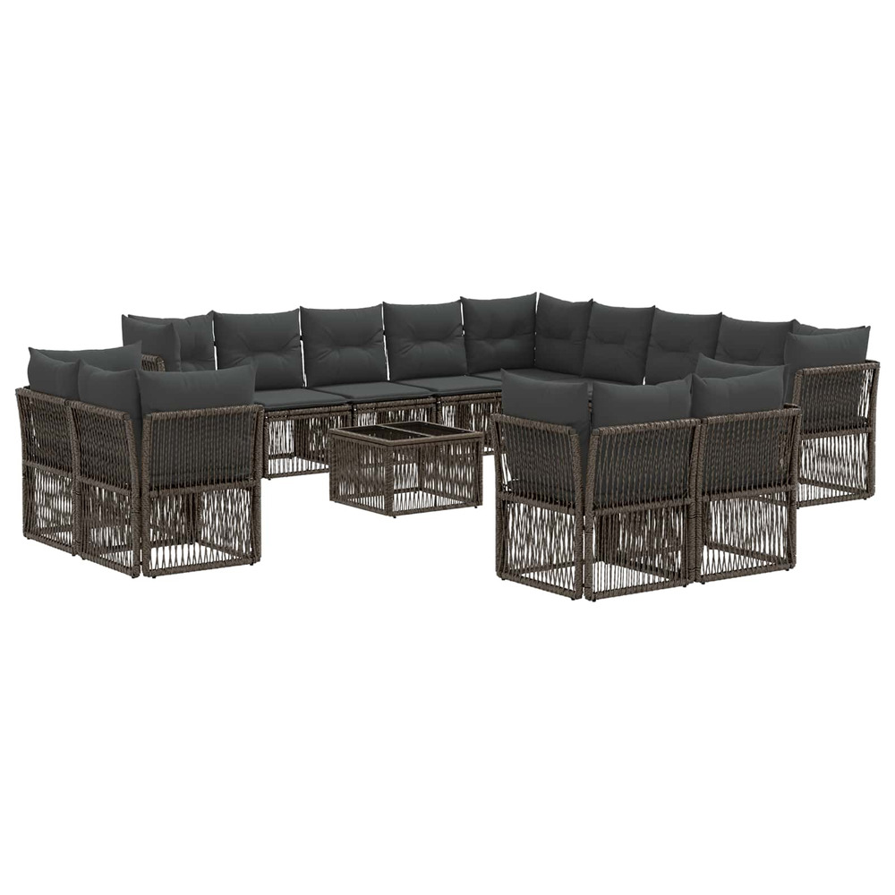 Ensemble de canapé de jardin 14 pcs gris polyrotin