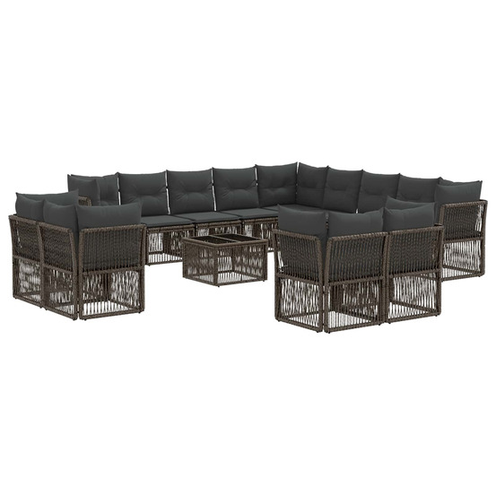 Ensemble de canapé de jardin 14 pcs gris polyrotin