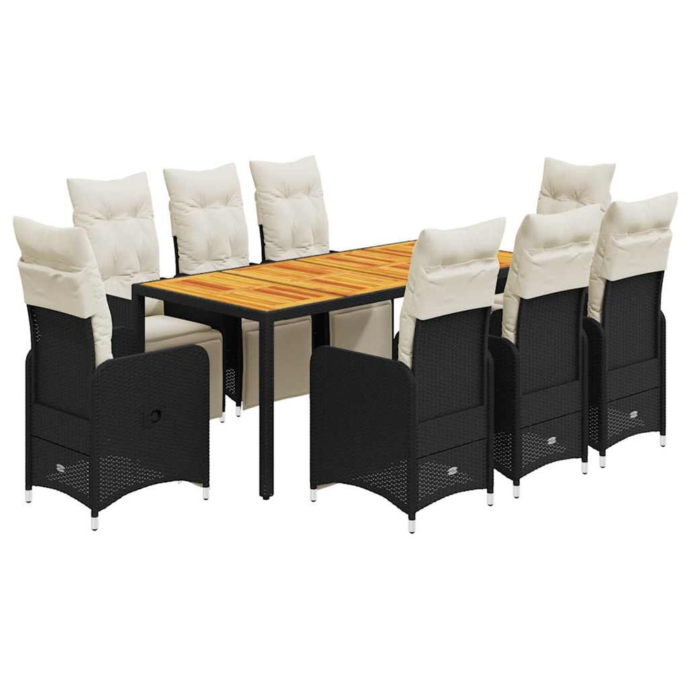 Ensemble de bistro de jardin 9 pcs coussins noir poly rotin