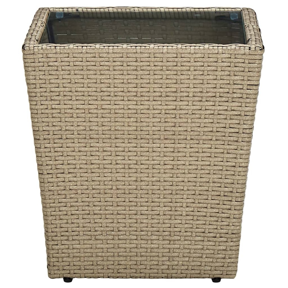 Table à thé beige 41,5x41,5x44cm résine tressée et verre trempé