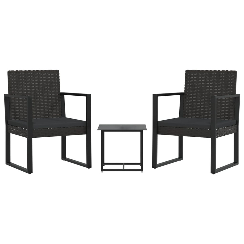 Salon de jardin 3 pcs avec coussins noir résine tressée