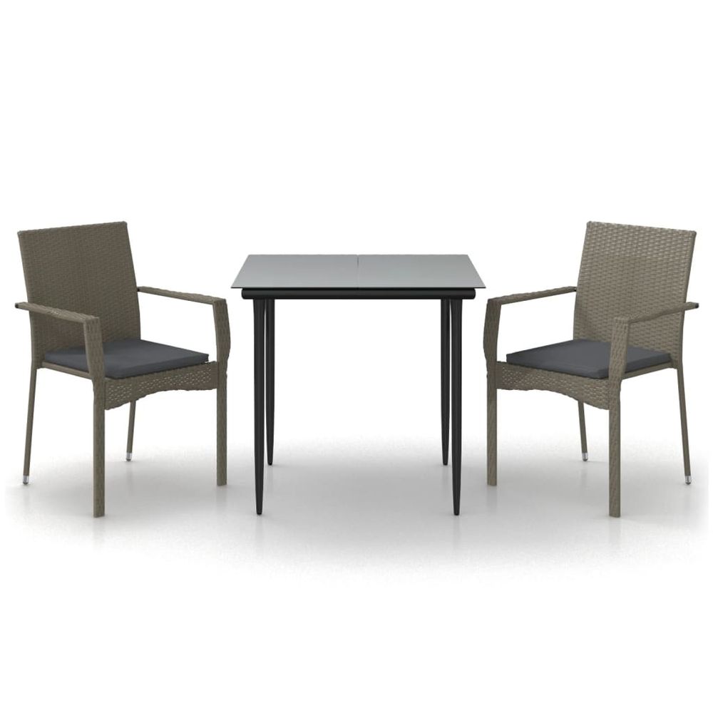 Ensemble à manger jardin 3pcs avec coussins noir et gris