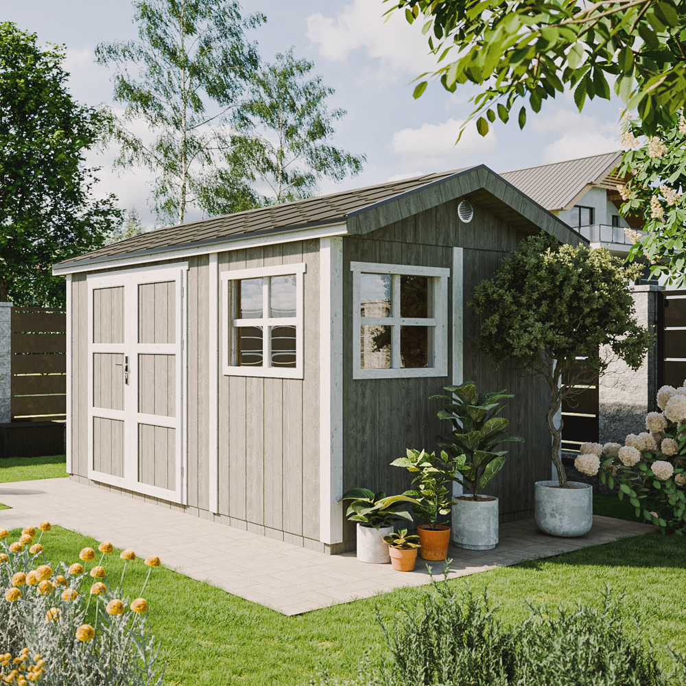Abri de jardin qualité premium 8,68 m² - h252x250x412 cm - construction de panneaux lp smartside - timbela m914a