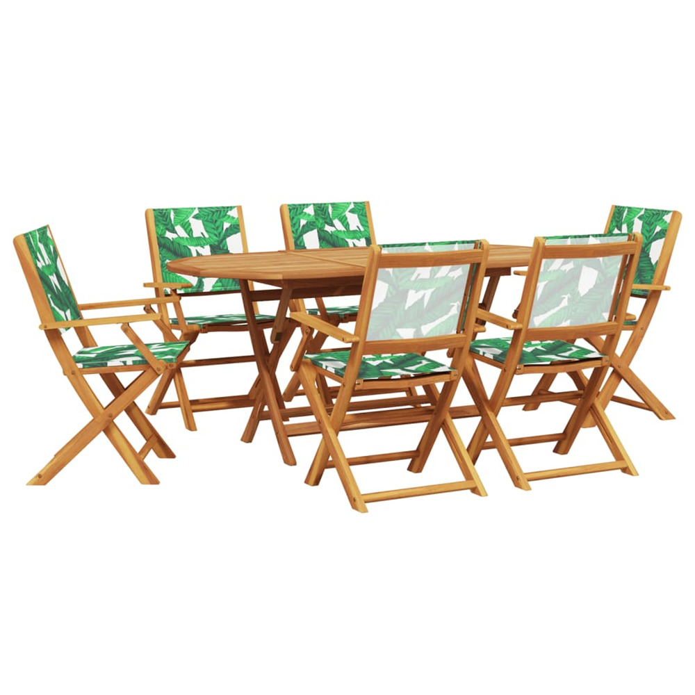 Ensemble à manger de jardin 7 pcs motif de feuilles tissu bois