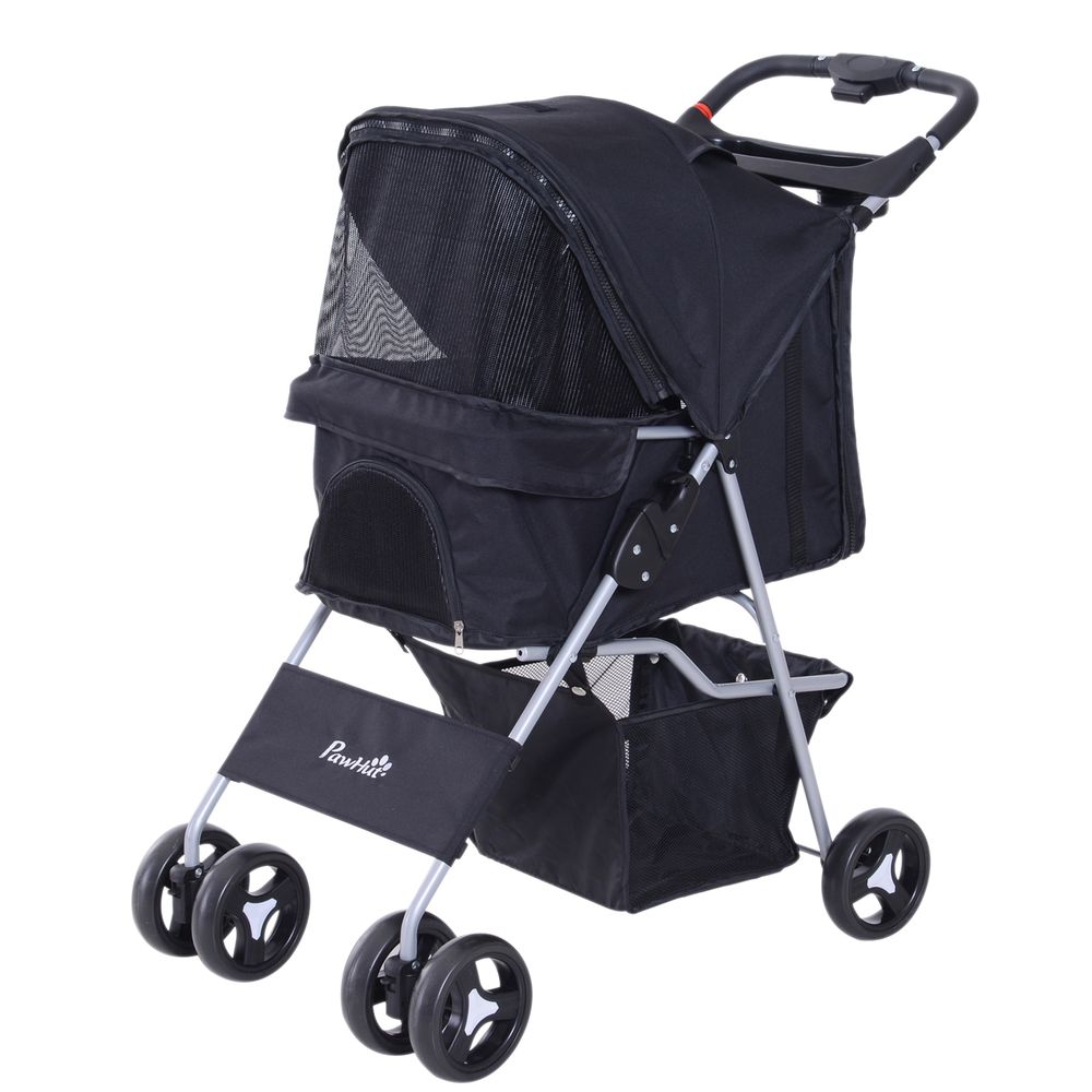Poussette pour chien acier oxford petits animaux pliable avec freins 75cm noir