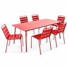 Ensemble table de jardin et 6 chaises en métal rouge