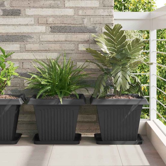 Lot de 24 pots plantes carrés plastique jardin intérieur extérieur 38x38x30cm noir