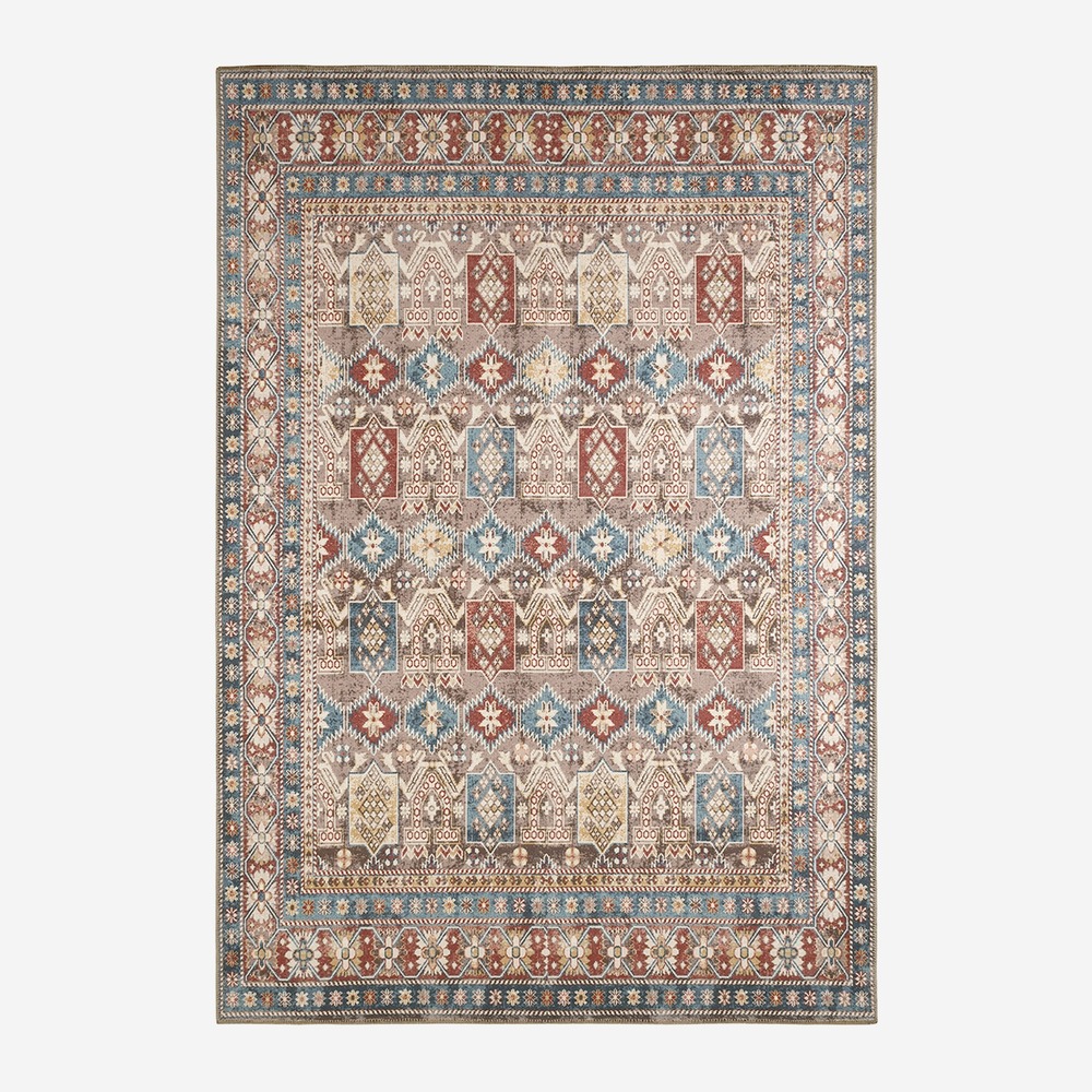 Tapis intérieur motif oriental / persan rouge, marron et bleu - tomo