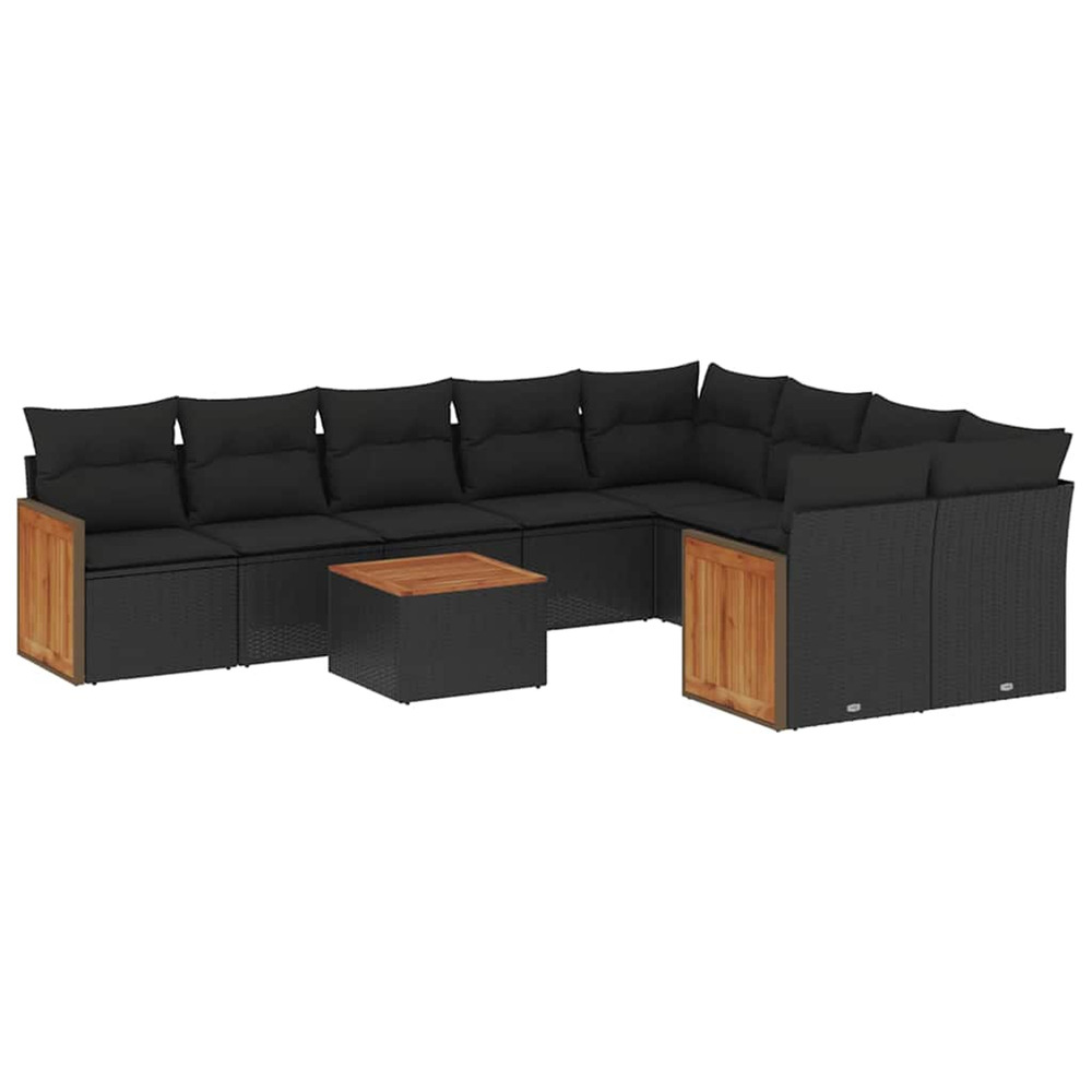 Salon de jardin 10 pcs avec coussins noir résine tressée