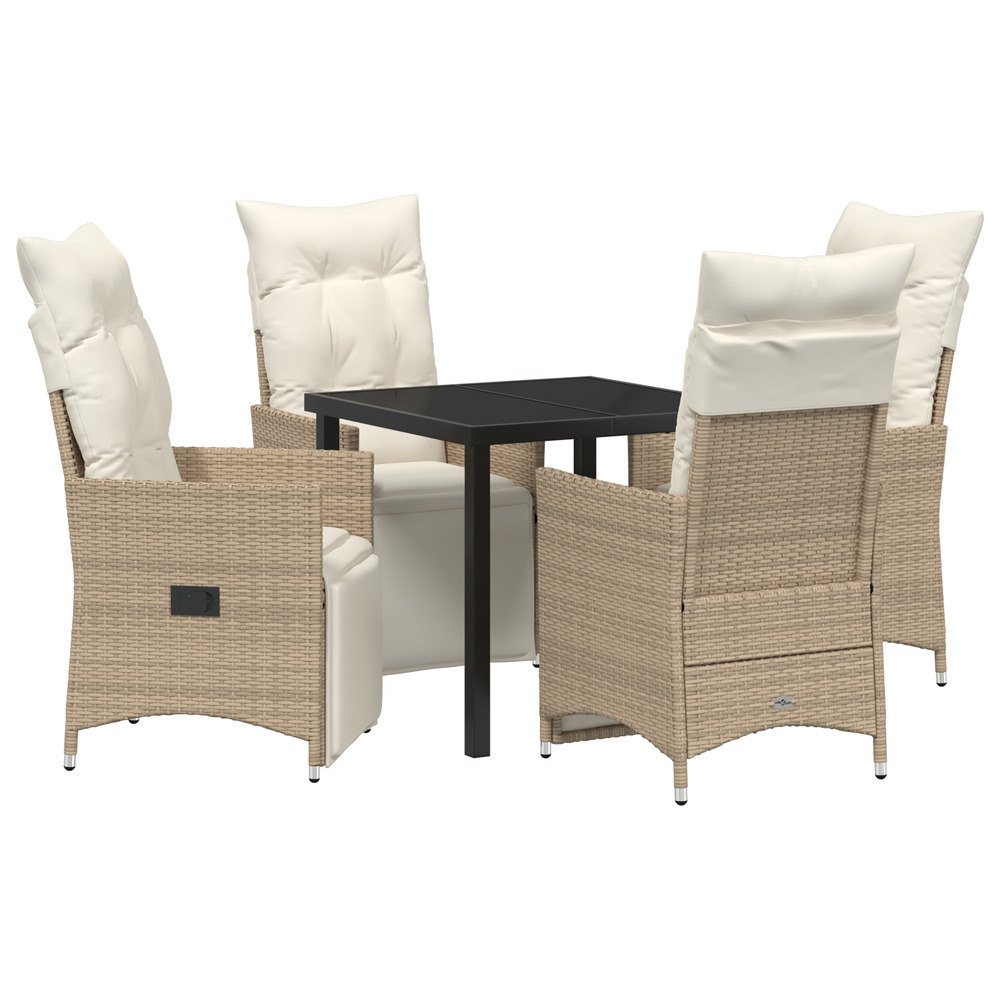 Ensemble de salle à manger de jardin de 5 pièces avec coussins beige rattan poly