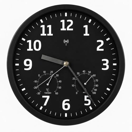 Horloge radiopilotée confort plastique verre noir et blanc ø 25cm