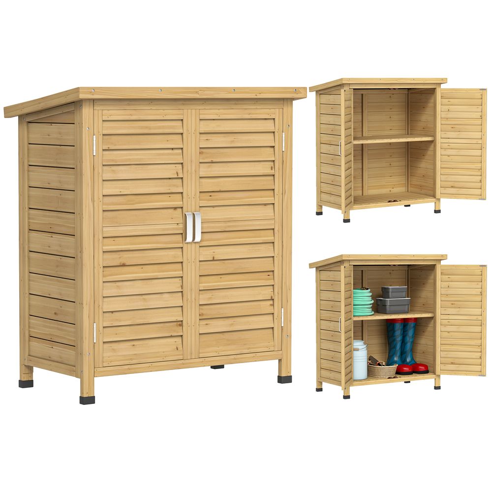 Armoire de jardin bois sapin rangement terrasse toit incliné portes persiennes 87x46x96cm naturel - comfortxl outdoor living