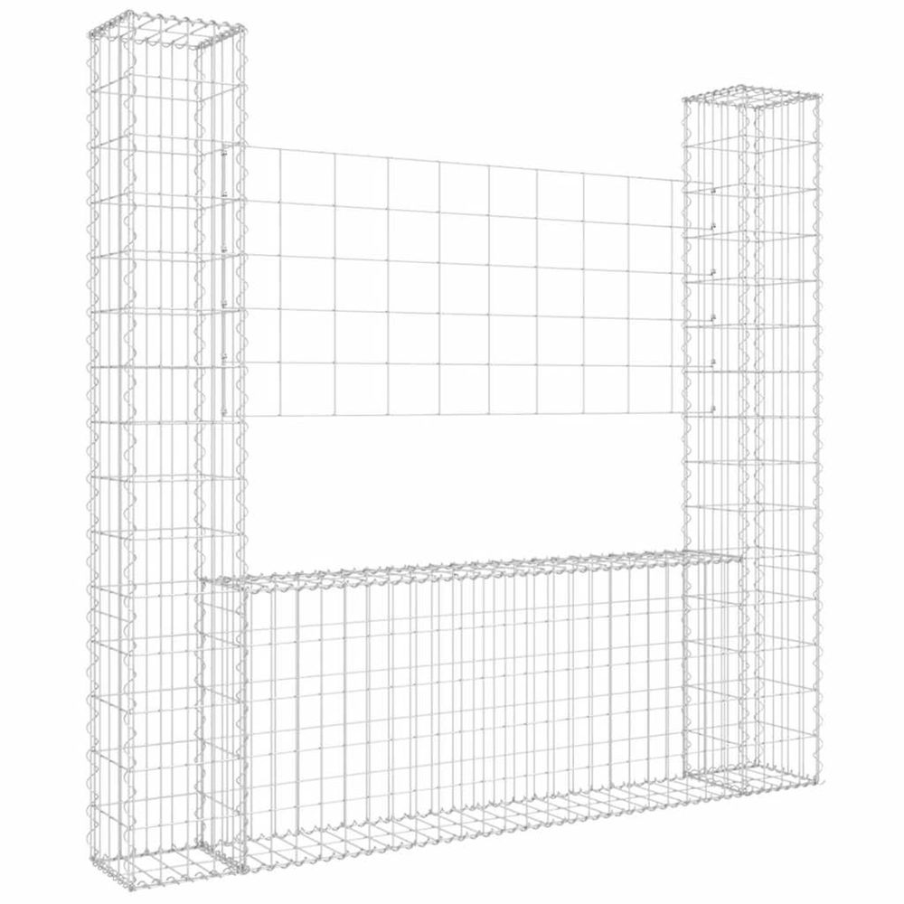 Panier de gabion en forme de u avec 2 poteaux fer 140x20x150 cm