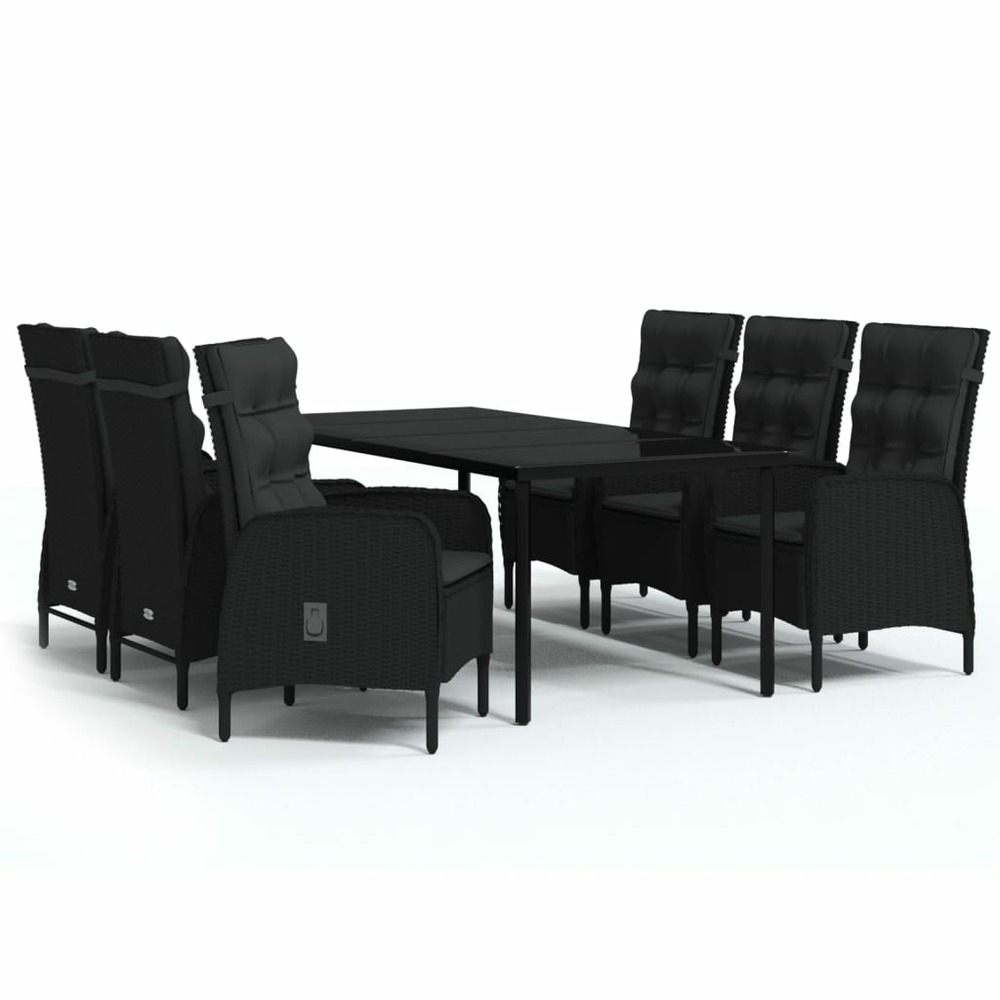 Ensemble à manger de jardin avec coussins 7 pcs noir