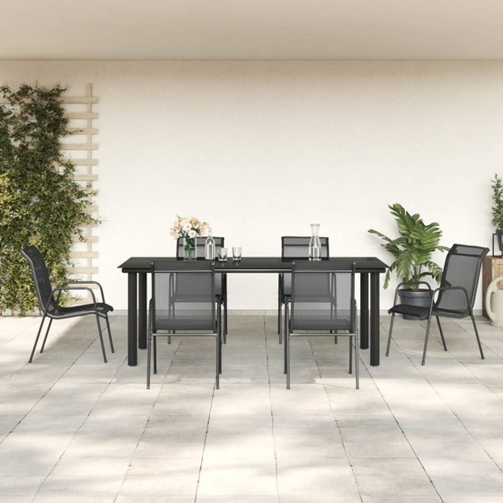 Ensemble à manger de jardin 7 pcs noir textilène et acier