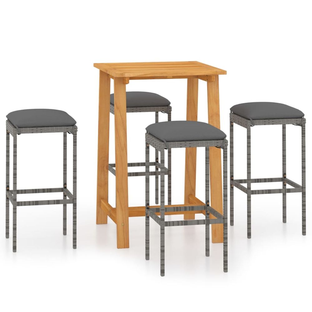 Ensemble de bar de jardin avec coussins 5 pcs gris