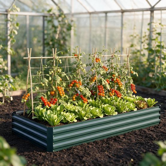 Potager surélevé acier 241 x 90,5 x 30 cm vert foncé jardin et serre modulable