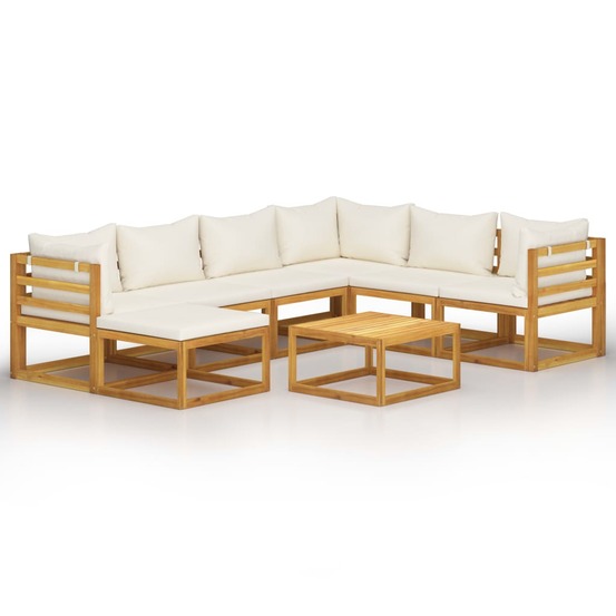 Salon de jardin meuble d'extérieur ensemble de mobilier 8 pièces avec coussin crème bois d'acacia solide