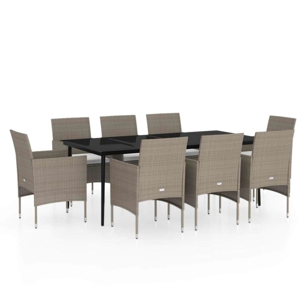 Ensemble à manger de jardin coussins 9 pcs beige/noir