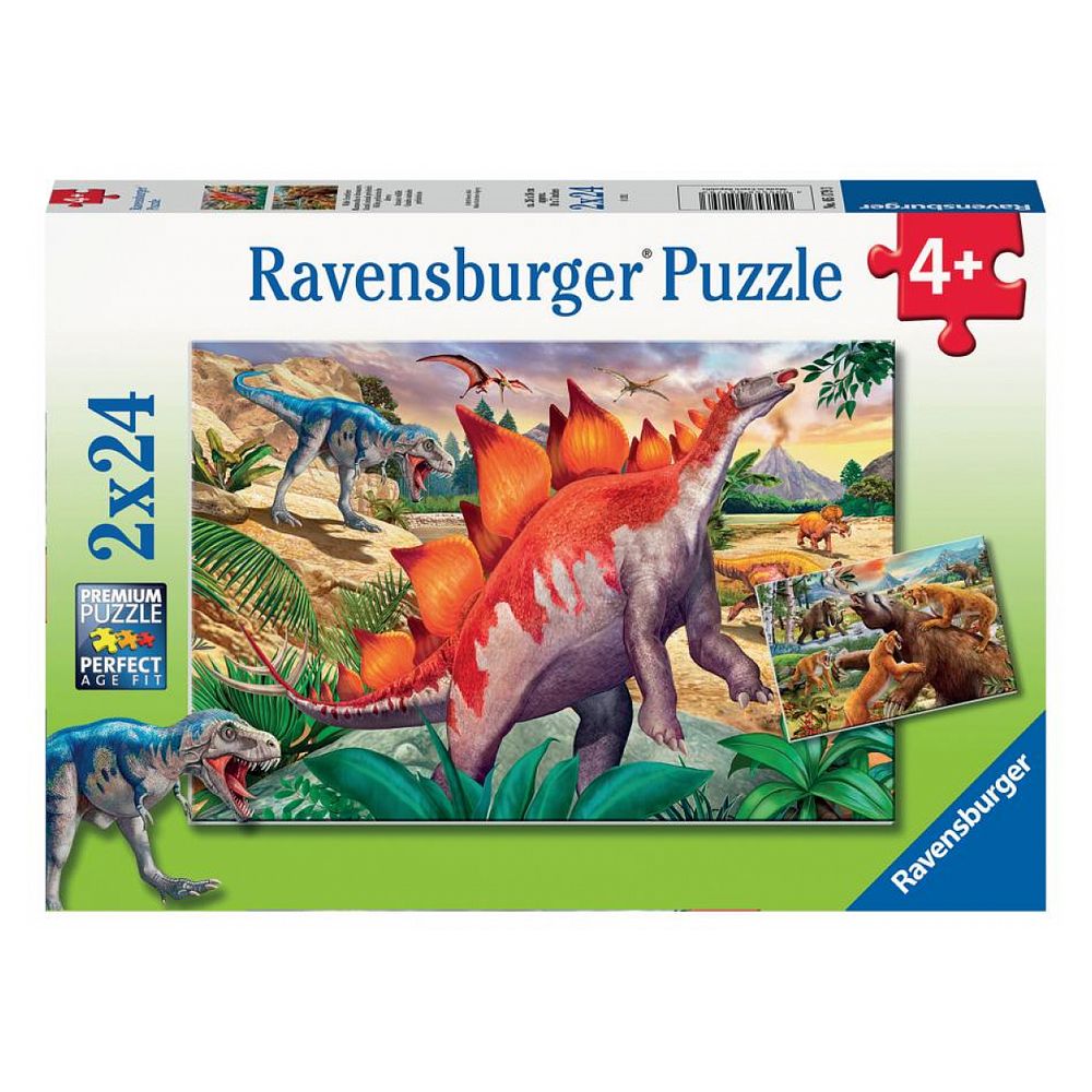 Puzzle 2x24 piece - mammouths et dinosaures
