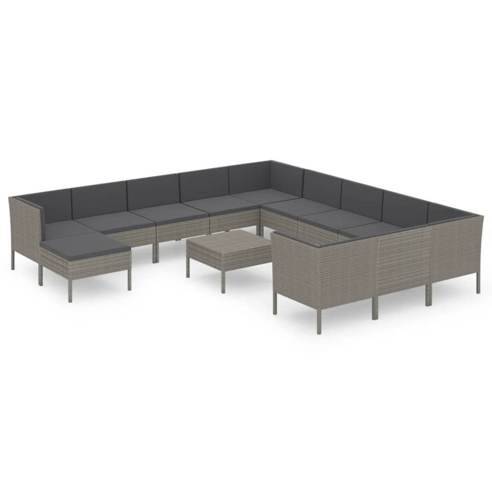 Salon de jardin 13 pcs avec coussins résine tressée gris