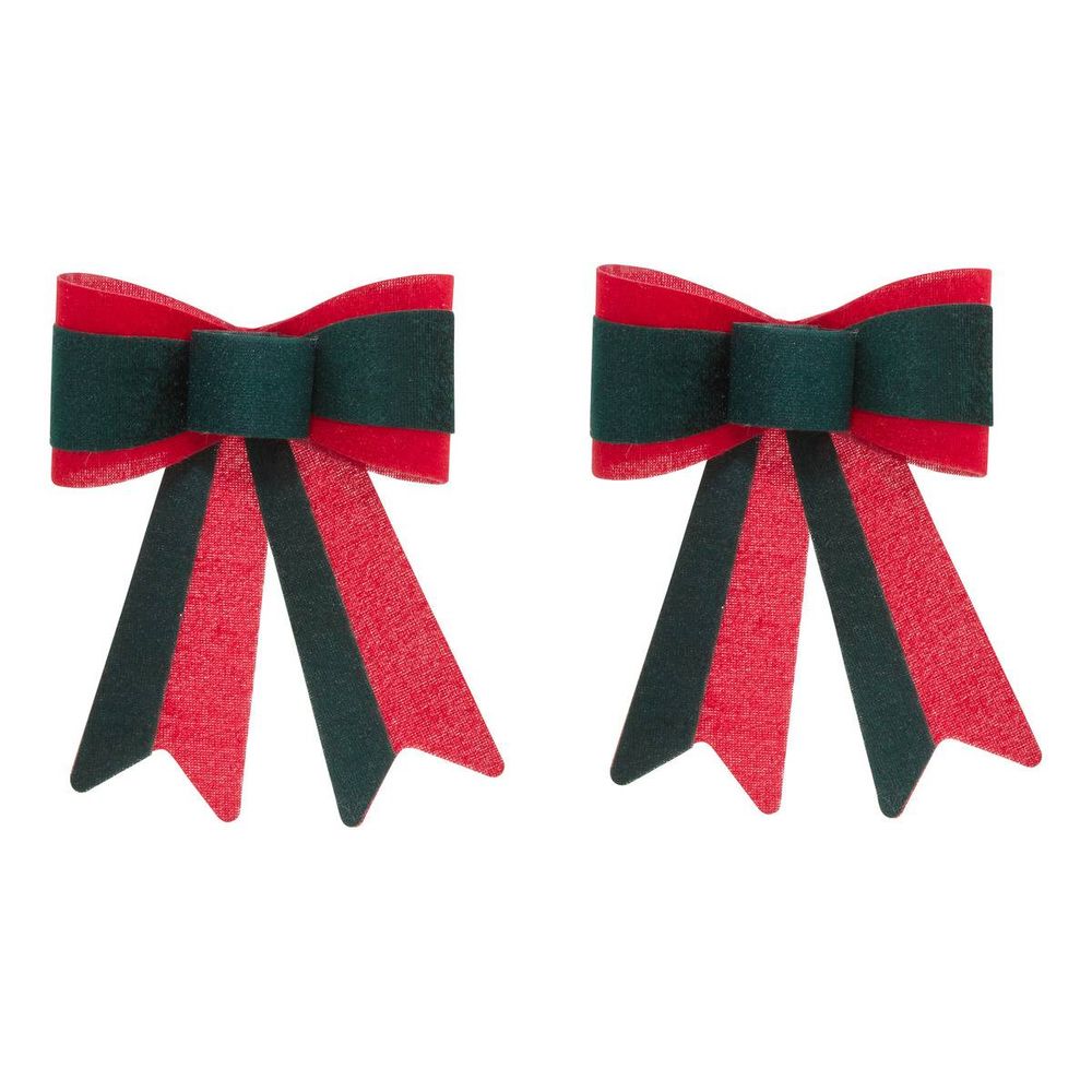 Lot de 2 nœuds de sapin en velours rouge et vert 18 x 14 cm
