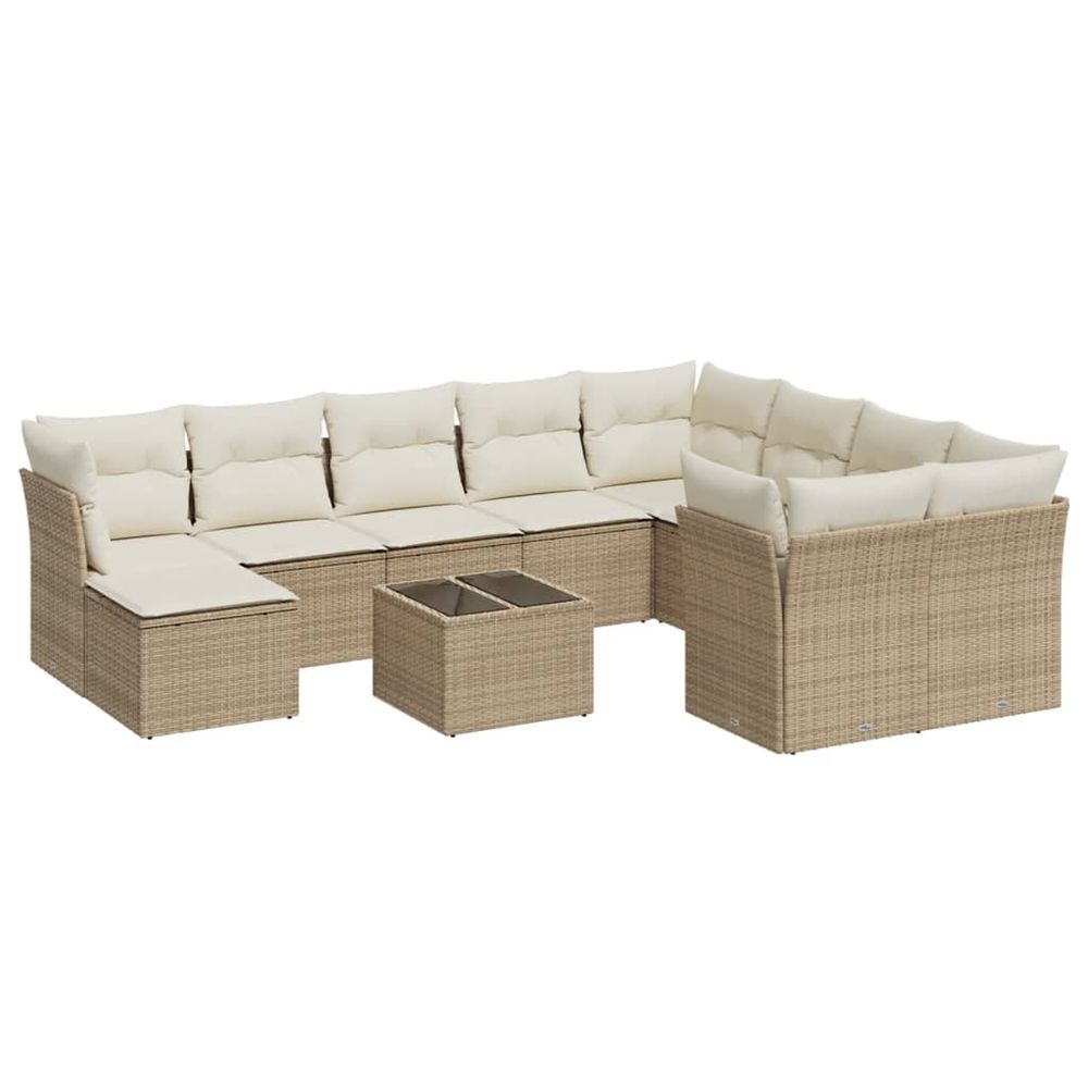 Salon de jardin 11 pcs avec coussins beige résine tressée