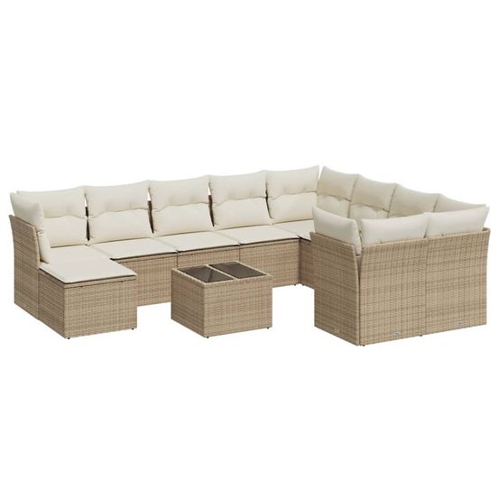 Salon de jardin 11 pcs avec coussins beige résine tressée