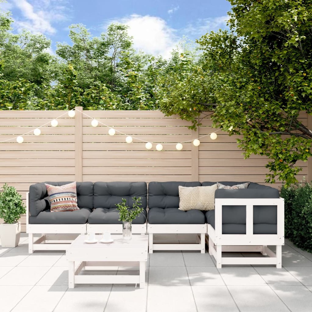 Salon de jardin 6 pcs blanc bois de pin massif