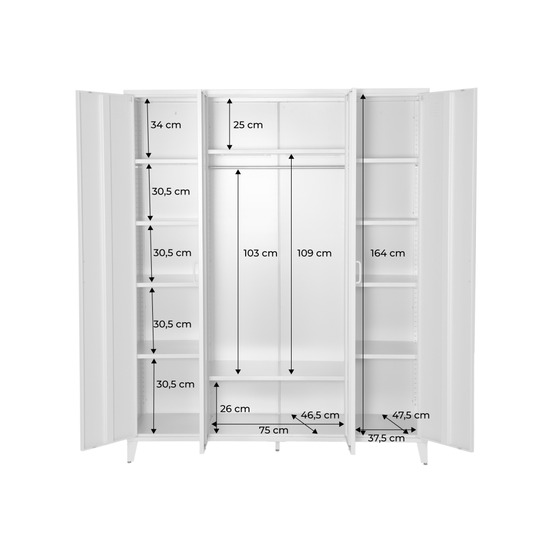 Armoire chambre dressing industriel métal 4 portes, 10 étagères, 1 penderie