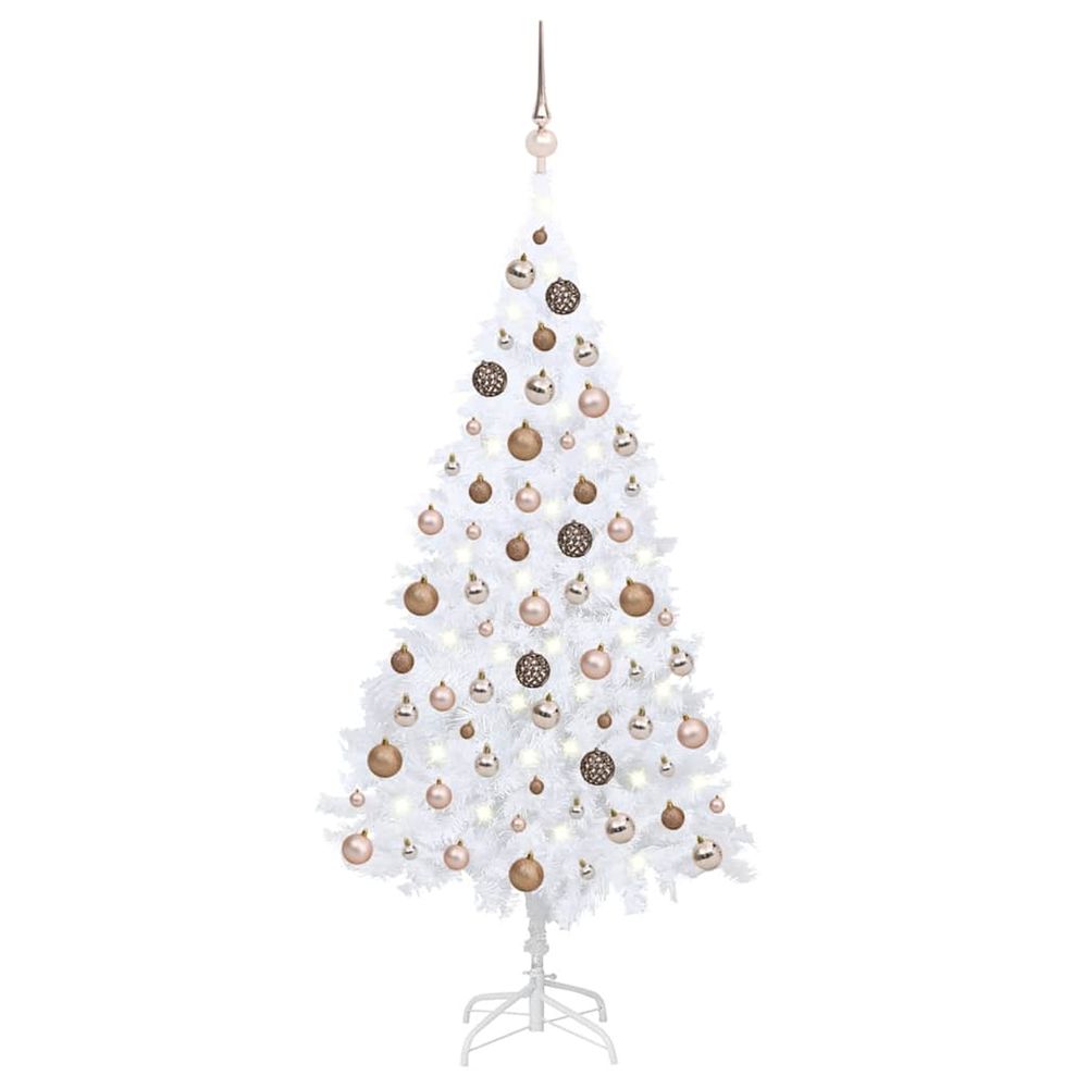 Arbre de noël artificiel pré-éclairé et boules blanc 150 cm pvc