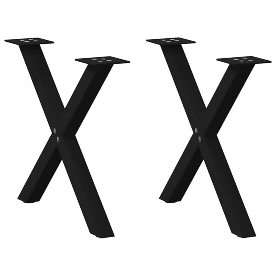 Pieds de table basse en forme de x, 2 pièces, noir, 60 x (42-43) cm, acier