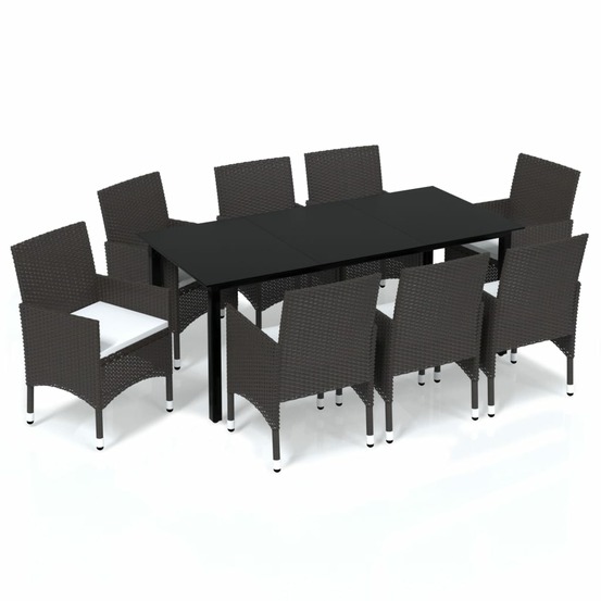 Ensemble à manger de jardin et coussins 9 pcs poly rotin marron